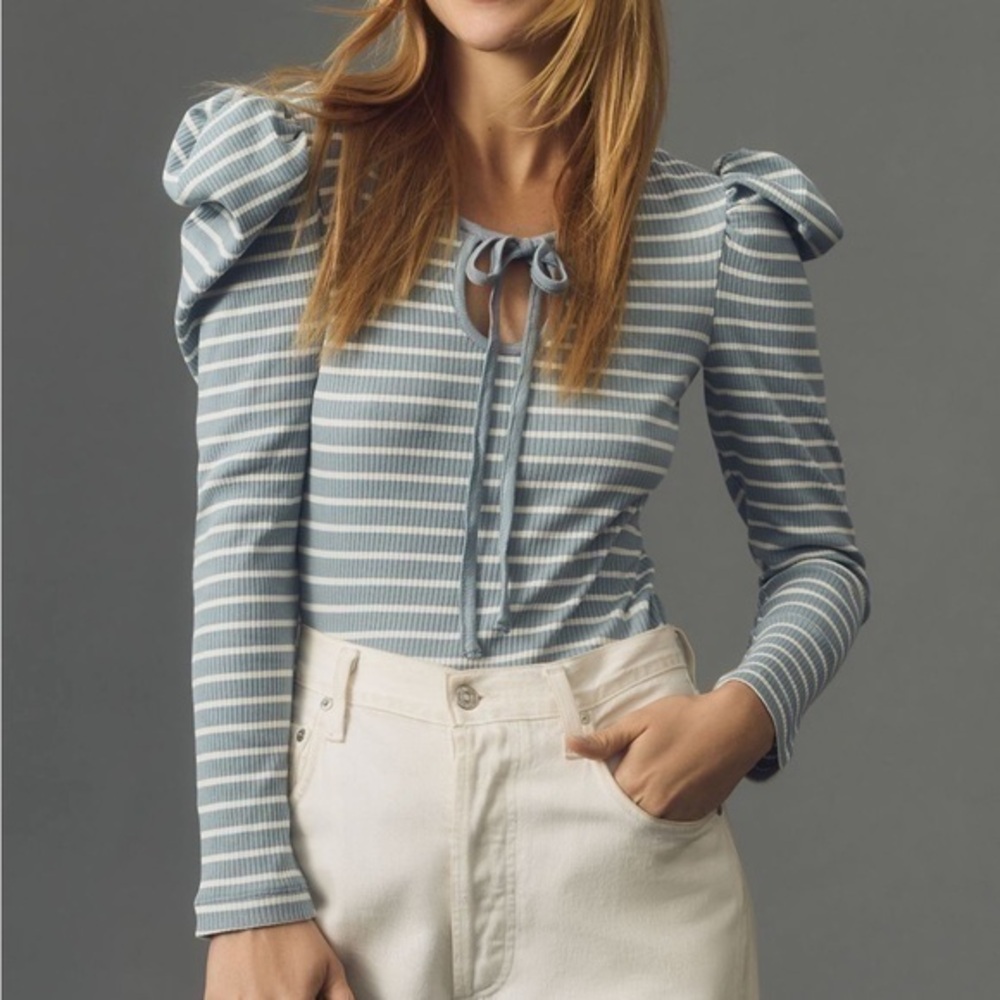 ANTHROPOLOGIE | PORRIDGE M Puff-Sleeve Tie-Front Top Sky